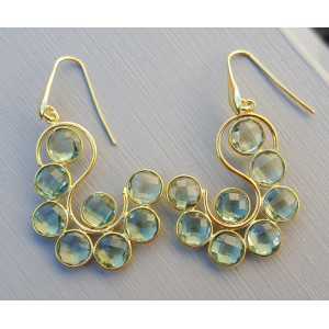 Gold plated earrings set with round facet green Amethisten
