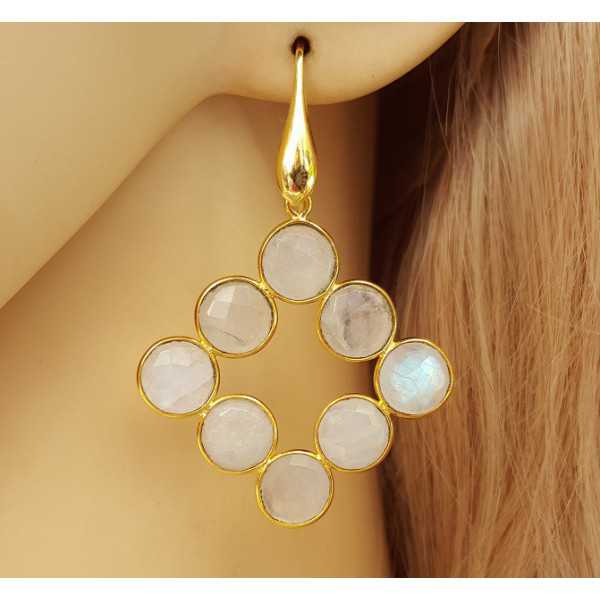 Gold-plated earrings, with circular facet cut rainbow Moonstones 