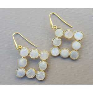 Gold-plated earrings, with circular facet cut rainbow Moonstones 