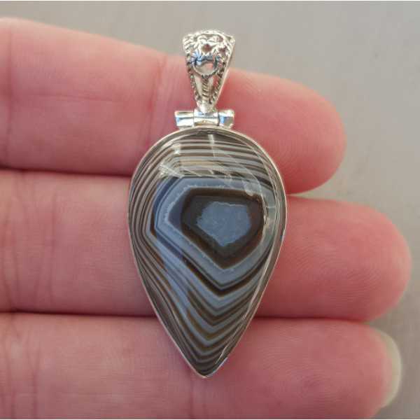 Silver pendant with oval black Botswana Agate