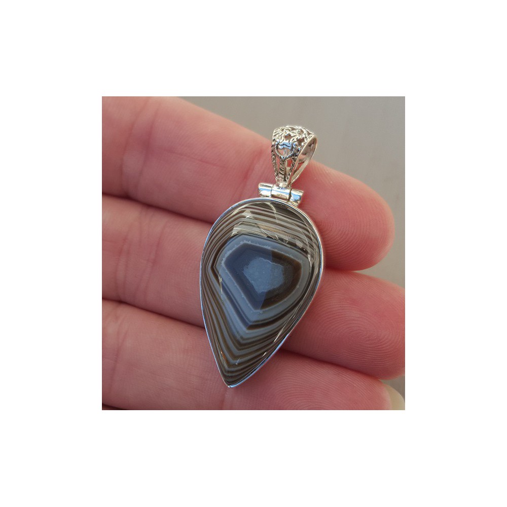 Silver pendant with oval black Botswana Agate