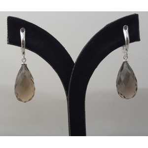 Silver earrings set with Smokey Topaz briolet