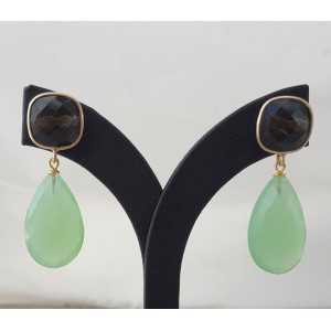 Gold plated earrings set with Smokey Topaz and green Chalcedony