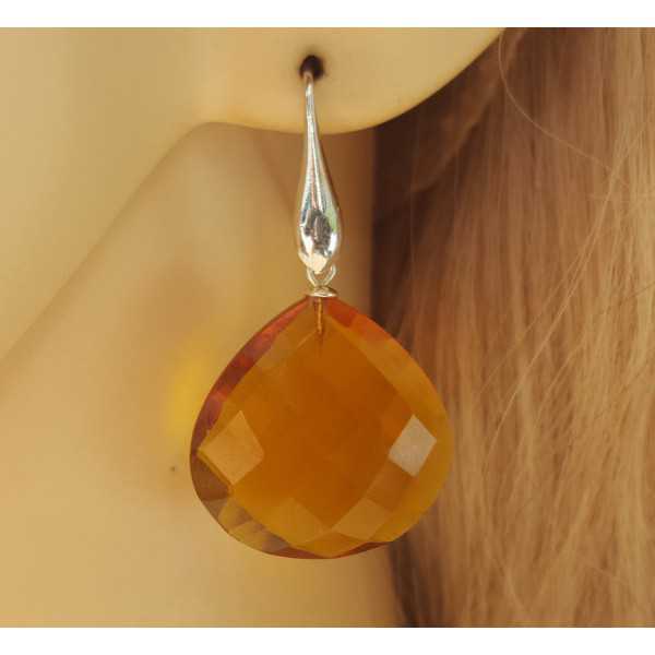 Silver earrings with Citrine quartz briolet