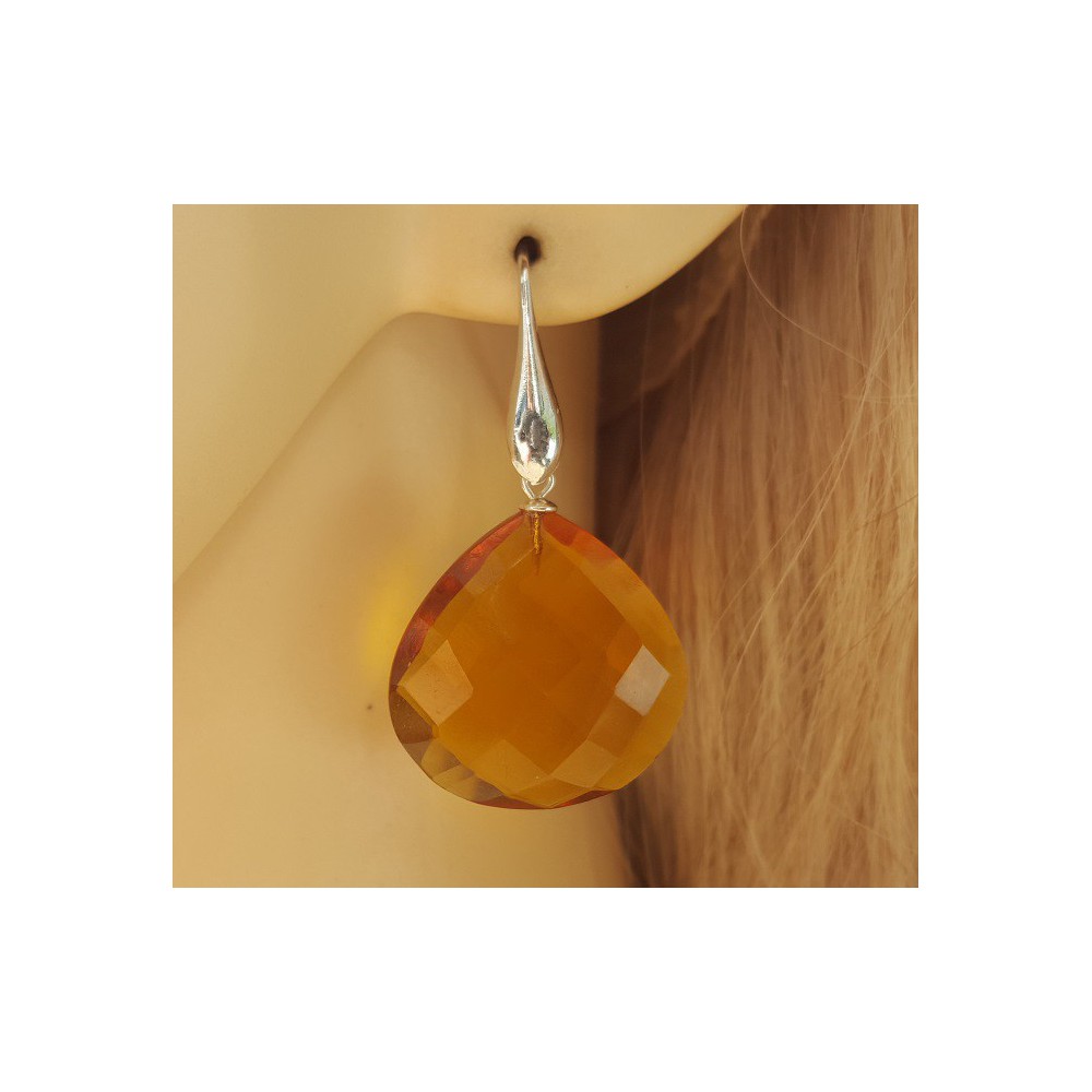 Silver earrings with Citrine quartz briolet