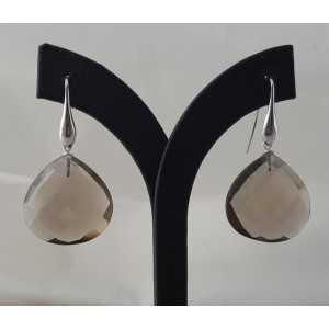 Silver earrings with large Smokey Topaz briolet