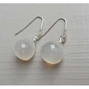 Silver earrings with white Chalcedony Onion