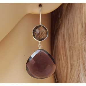 Silver earrings with Smokey Topaz and Amethyst quartz briolet