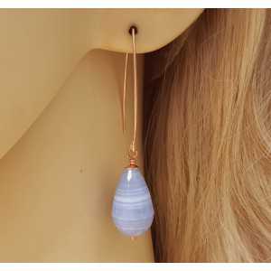 Rosé plated earrings with blue Lace Agate briolet