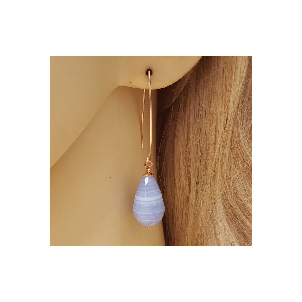 Rosé plated earrings with blue Lace Agate briolet