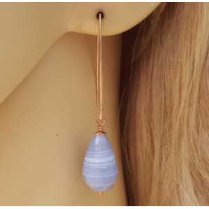 Rosé plated earrings with blue Lace Agate briolet