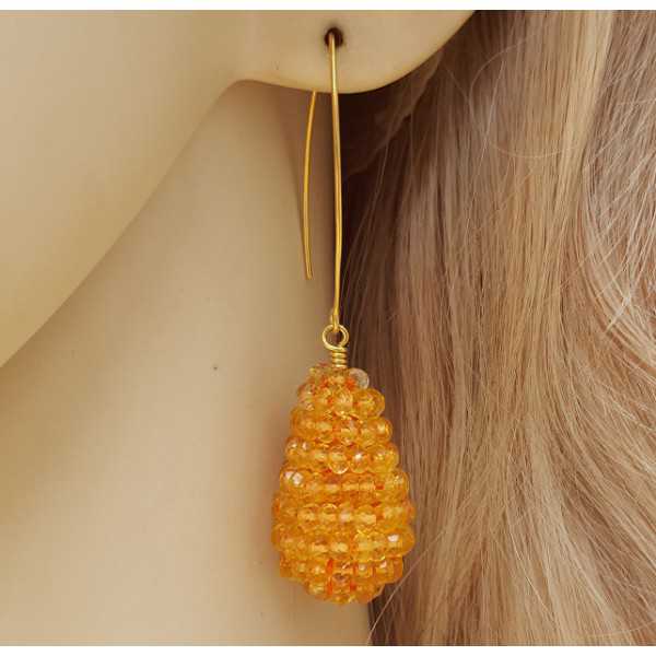 Gold plated earrings with a drop of Citrine