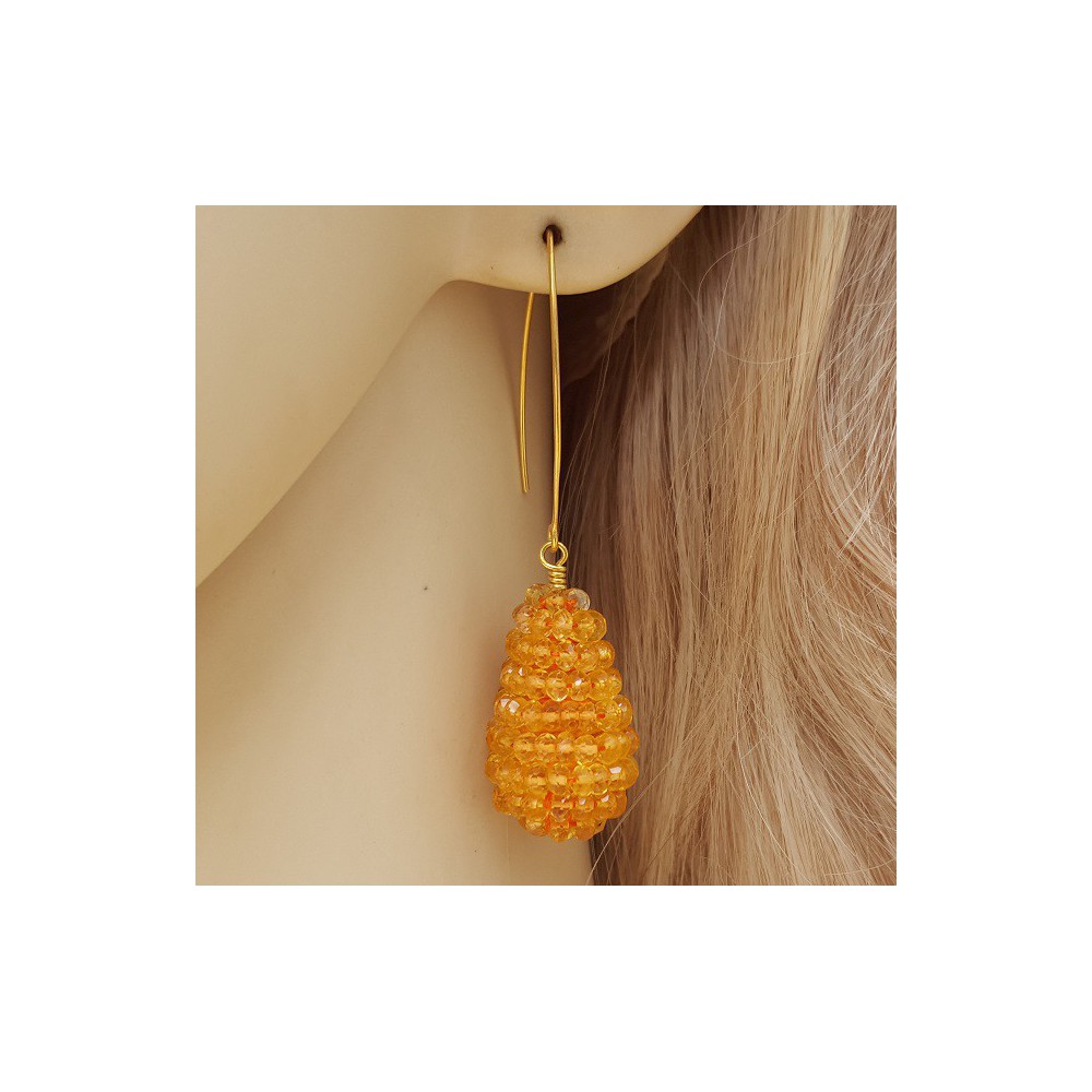 Gold plated earrings with a drop of Citrine