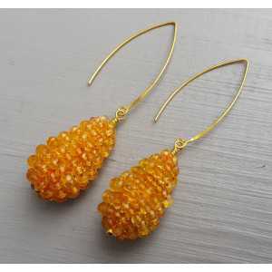 Gold plated earrings with a drop of Citrine