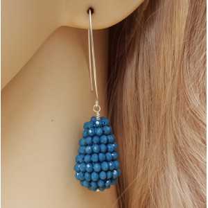 Silver earrings with drop jeans blue crystals
