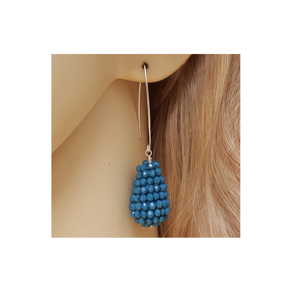 Silver earrings with drop jeans blue crystals