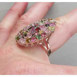 Silver ring set with facet cut Tourmaline 19 mm