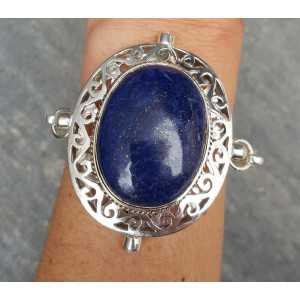 Silver bracelet set with large oval Lapis Lazuli and Pearl