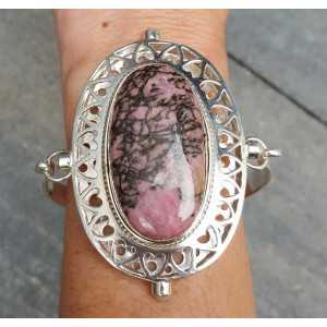 Silber Armband mit großen ovalen Rhodonit und Pearl