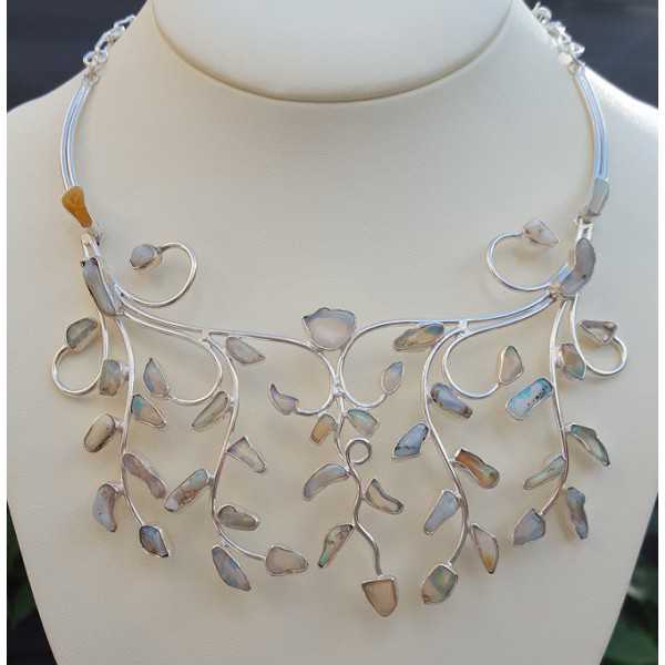 Silver necklace set with rough Ethiopian Opals