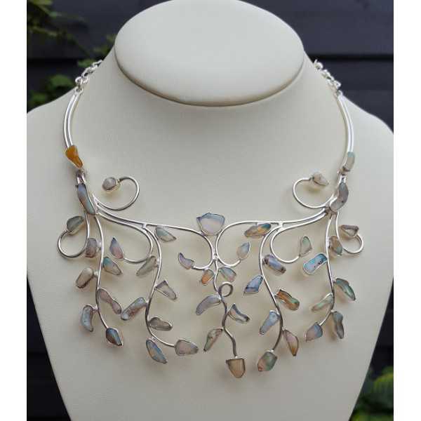 Silver necklace set with rough Ethiopian Opals