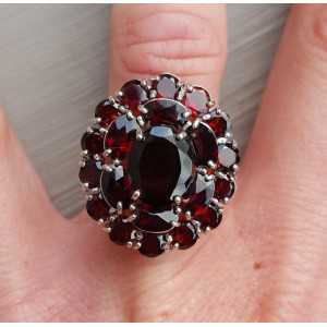 Silver ring with facet cut Garnets 16.5 mm