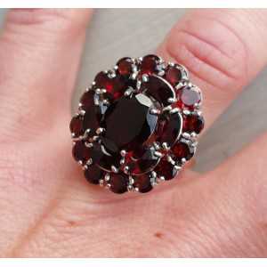 Silver ring with facet cut Garnets 16.5 mm