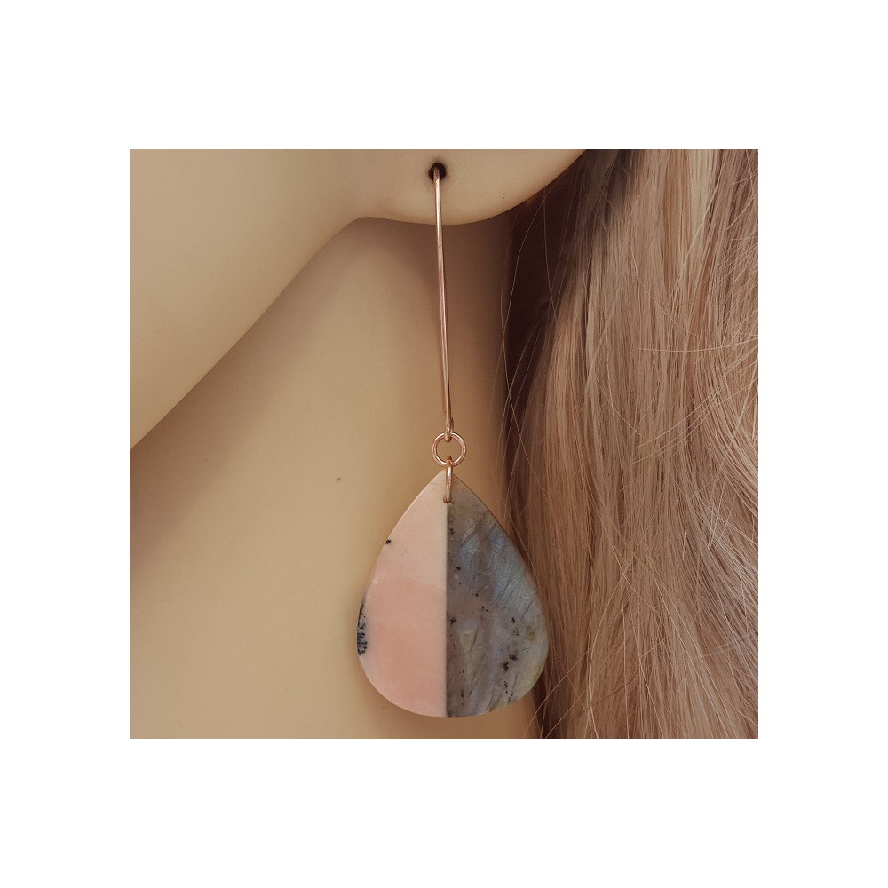 Rosé plated earrings with briolet pink Opal and Labradorite