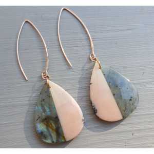 Rosé plated earrings with briolet pink Opal and Labradorite