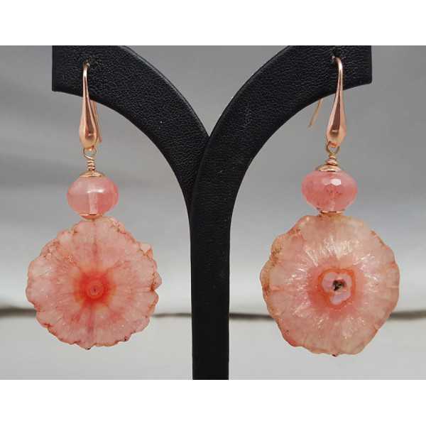 Rosé plated earrings with Solar quartz and Cherry quartz