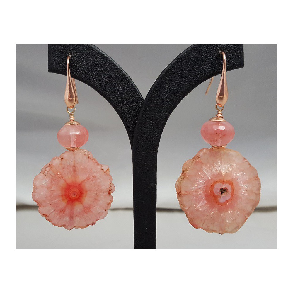 Rosé plated earrings with Solar quartz and Cherry quartz