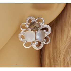 Silver earrings set with Toermalijnkwarts and Moonstone