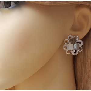 Silver earrings set with Toermalijnkwarts and Moonstone