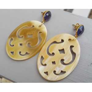 Gold plated earrings with Amethyst and oval-cut buffalo horn