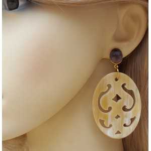 Vergoldete Ohrringe mit Amethyst und Ovale cut-buffalo horn