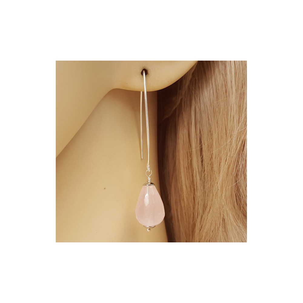 Silver earrings with rose quartz briolet