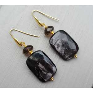 Gold plated earrings with Hypersteen and Smokey Topaz