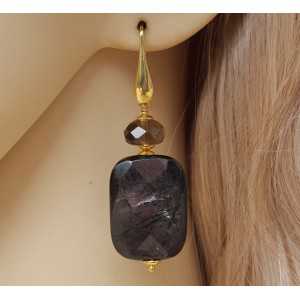 Gold plated earrings with Hypersteen and Smokey Topaz