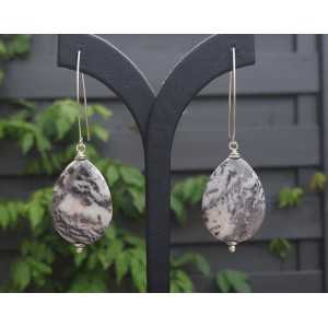 Silver earrings with large Jasper stone briolet