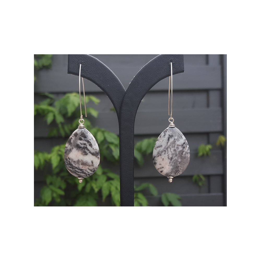 Silver earrings with large Jasper stone briolet