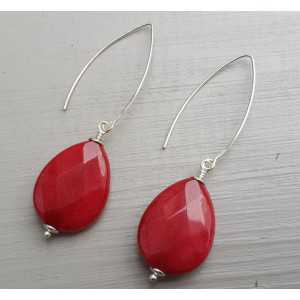 Silver earrings with Ruby red Jade briolet