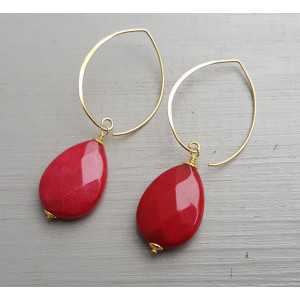 Gold plated earrings with Ruby red Jade briolet