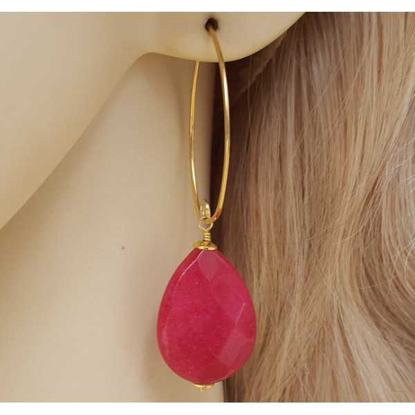 Gold plated earrings with Ruby red Jade briolet