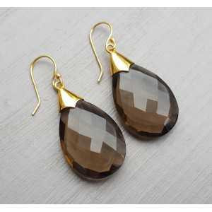 Gold plated earrings set with large Smokey Topaz