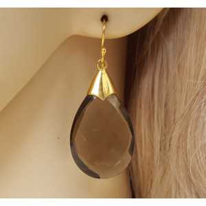 Gold plated earrings set with large Smokey Topaz