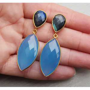 Gold plated earrings with marquise blue Chalcedony and Labradorite