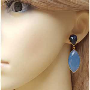 Vergoldete Ohrringe mit marquise blau Chalcedon und Labradorit