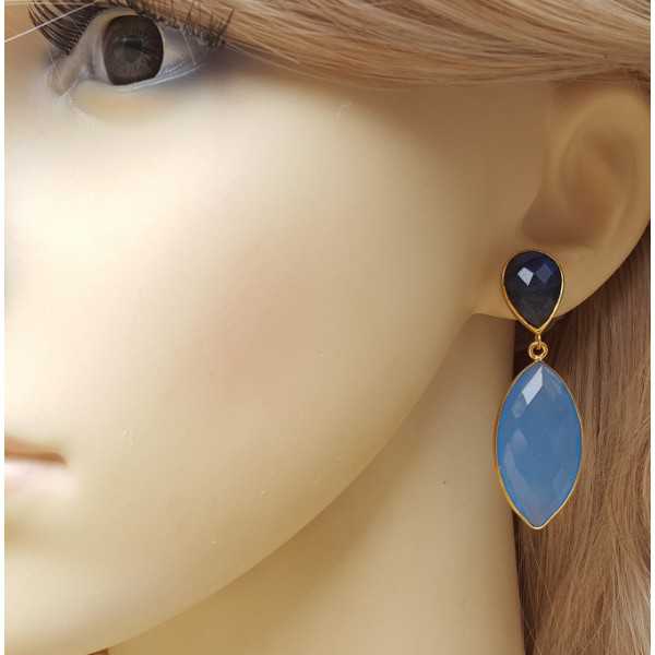 Gold plated earrings with marquise blue Chalcedony and Labradorite