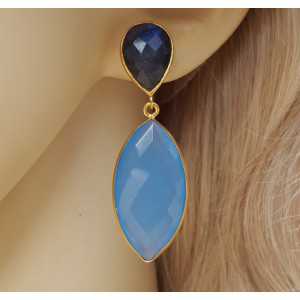 Vergoldete Ohrringe mit marquise blau Chalcedon und Labradorit
