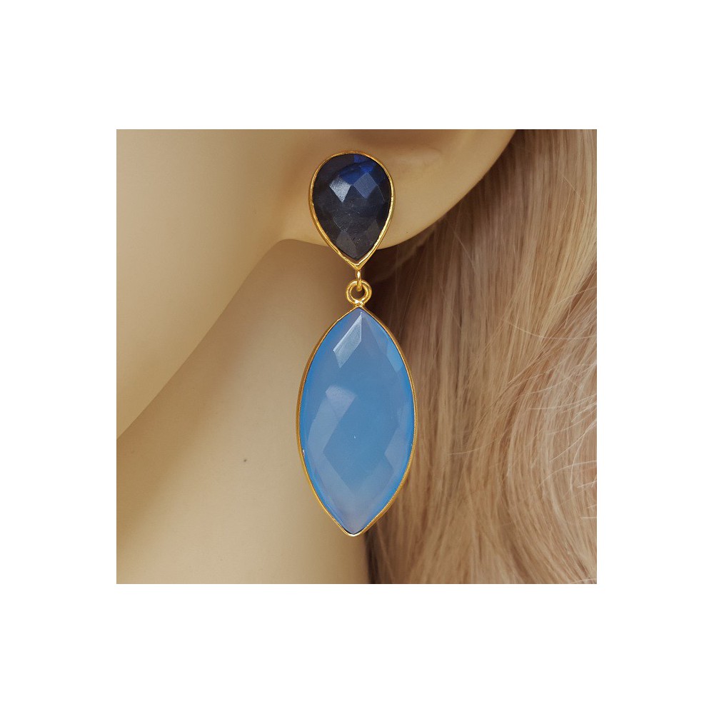 Gold plated earrings with marquise blue Chalcedony and Labradorite